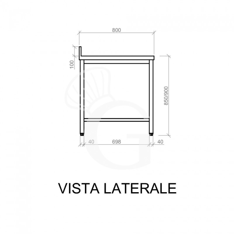 Tavolo inox con alzatina L 2000 mm x P 800 mm x H 950 mm