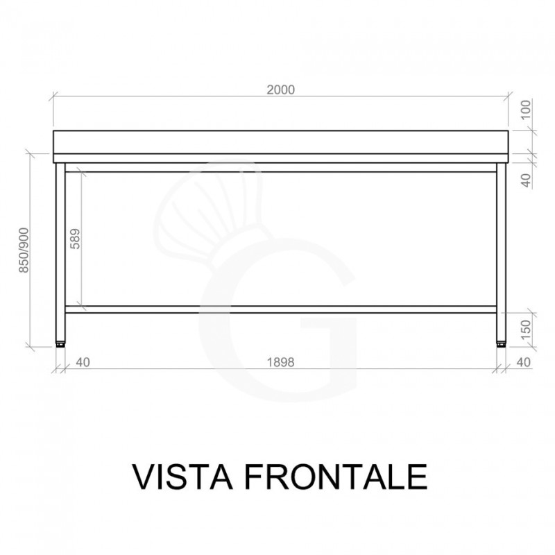 Tavolo inox con alzatina L 2000 mm x P 800 mm x H 950 mm