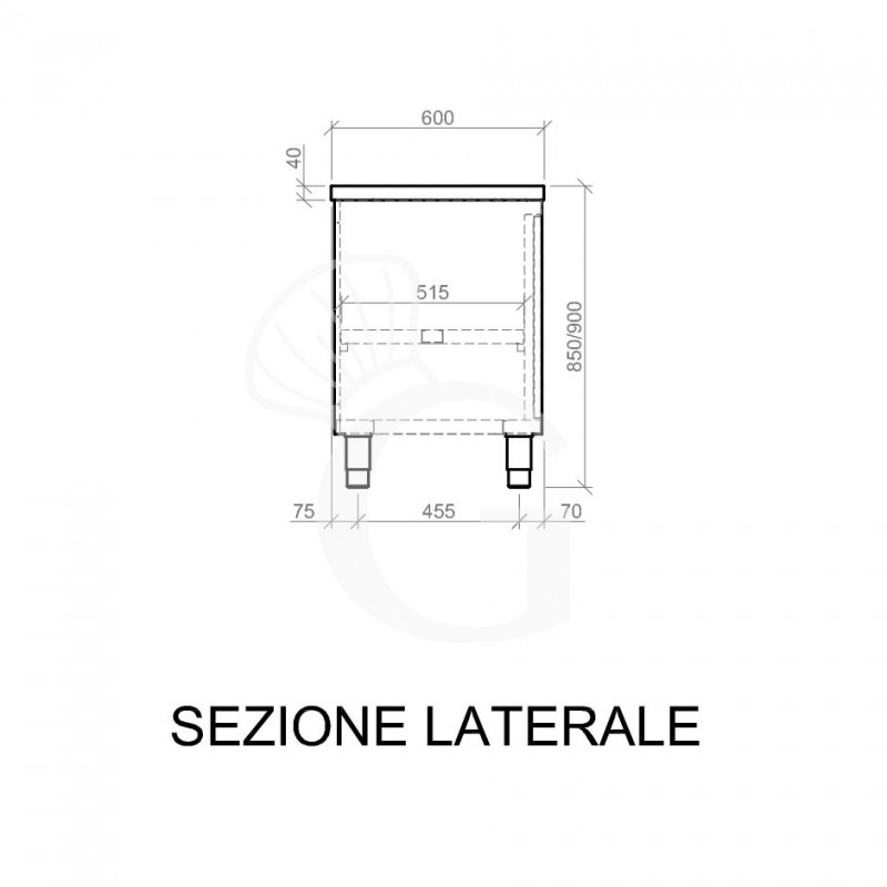 Tavolo inox armadiato con 1 porta battente, L 700 mm x P 600 mm x H 850 mm
