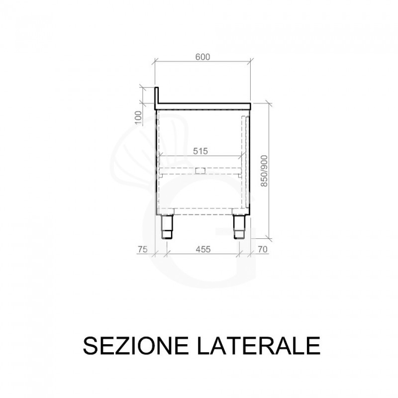 Tavolo armadiato inox con 1 porta battente, alzatina, L 600 mm x P 600 mm x H 950 mm