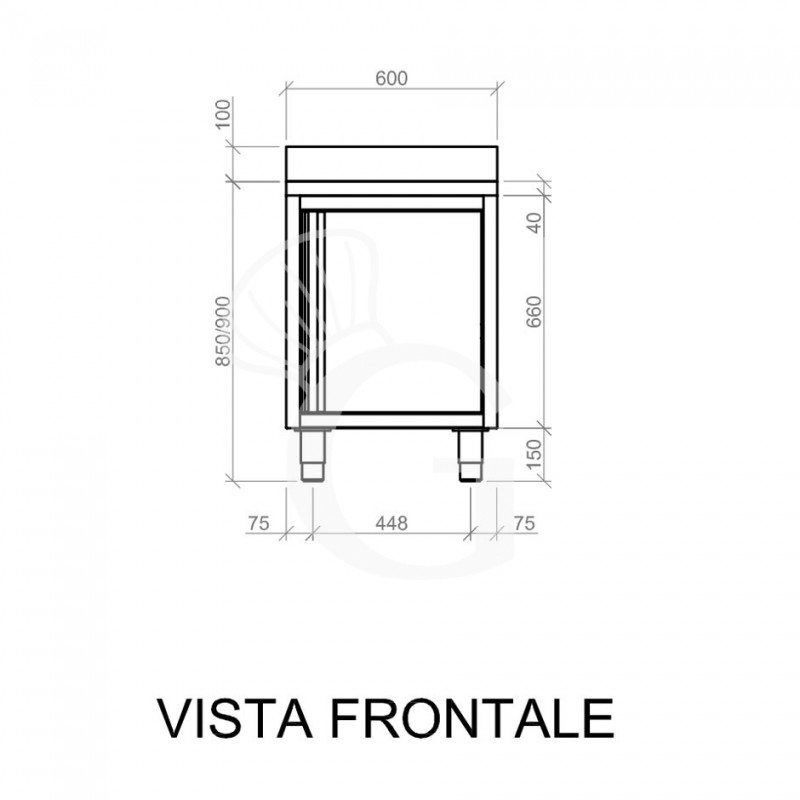 Tavolo armadiato inox con 1 porta battente, alzatina, L 600 mm x P 600 mm x H 950 mm