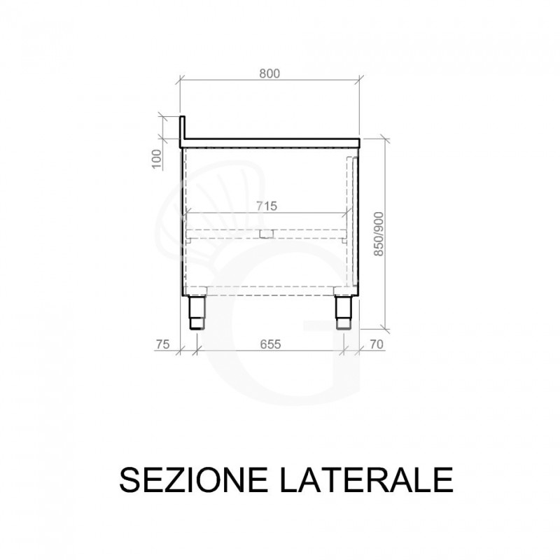 Tavolo armadiato inox con 1 porta battente, alzatina, L 700 mm x P 800 mm x H 950 mm
