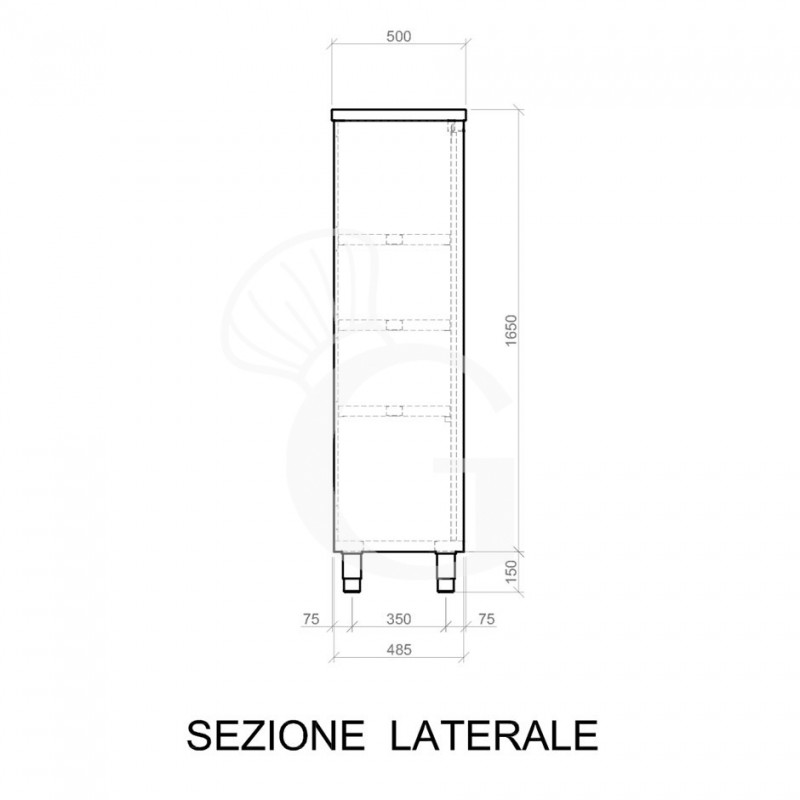 Armadio acciaio inox con 2 porte scorrevoli, 3 ripiani, L 1000 x P 500 x H 1800 mm