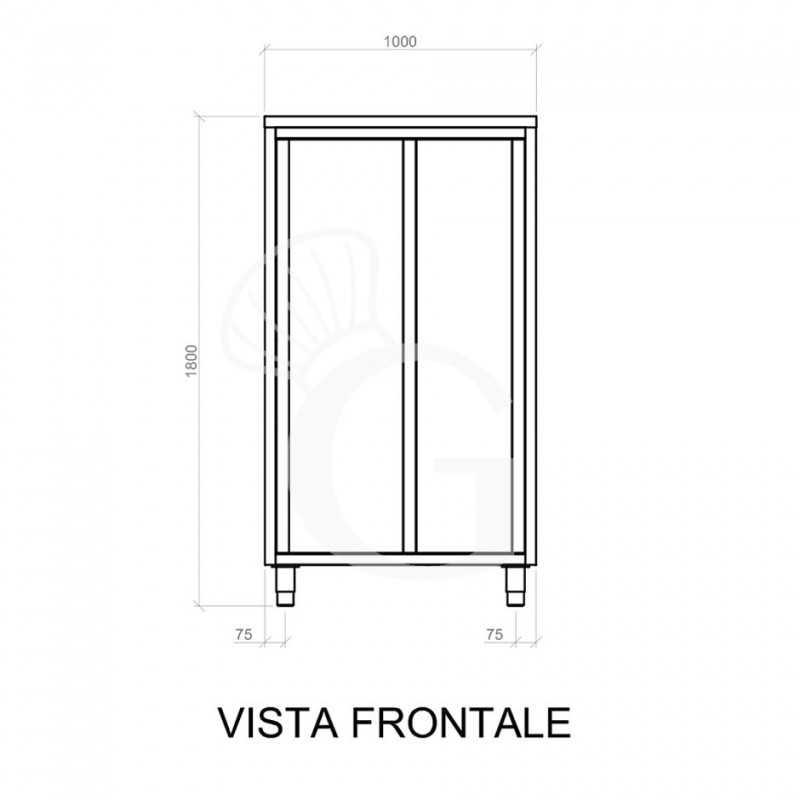 Armadio acciaio inox con 2 porte scorrevoli, 3 ripiani, L 1000 x P 500 x H 1800 mm