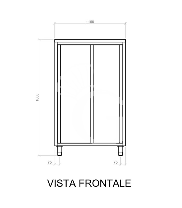 Armadio acciaio inox con 2 porte scorrevoli, 3 ripiani, L 1100 x P 500 x H 1800 mm