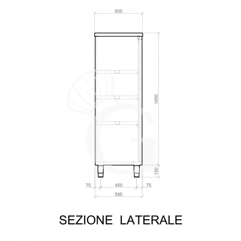 Armadio acciaio inox con 2 porte scorrevoli, 3 ripiani, L 1100 x P 600 x H 1800 mm