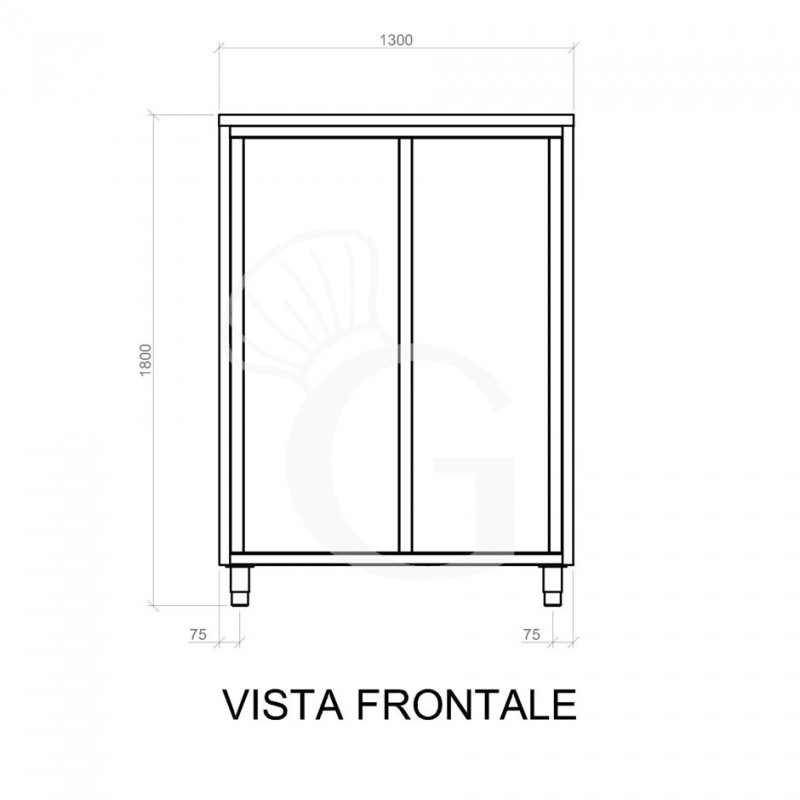 Armadio acciaio inox con 2 porte scorrevoli, 3 ripiani, L 1300 x P 500 x H 1800 mm