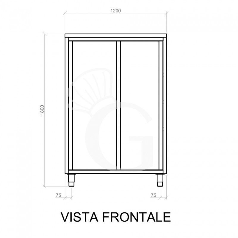 Armadio acciaio inox con 2 porte scorrevoli, 3 ripiani, L 1200 x P 600 x H 1800 mm
