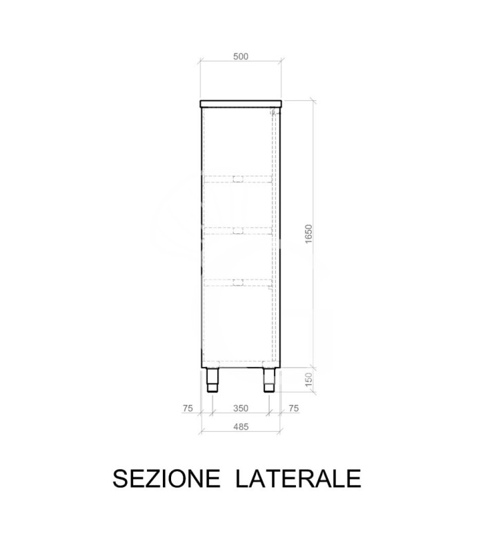Armadio acciaio inox con 2 porte scorrevoli, 3 ripiani, L 1600 x P 500 x H 1800 mm
