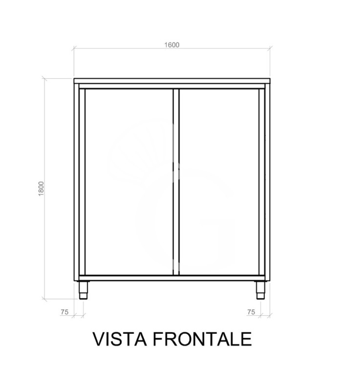 Armadio acciaio inox con 2 porte scorrevoli, 3 ripiani, L 1600 x P 500 x H 1800 mm