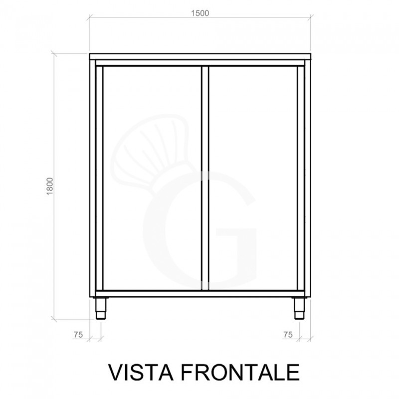 Armadio acciaio inox con 2 porte scorrevoli, 3 ripiani, L 1500 x P 600 x H 1800 mm