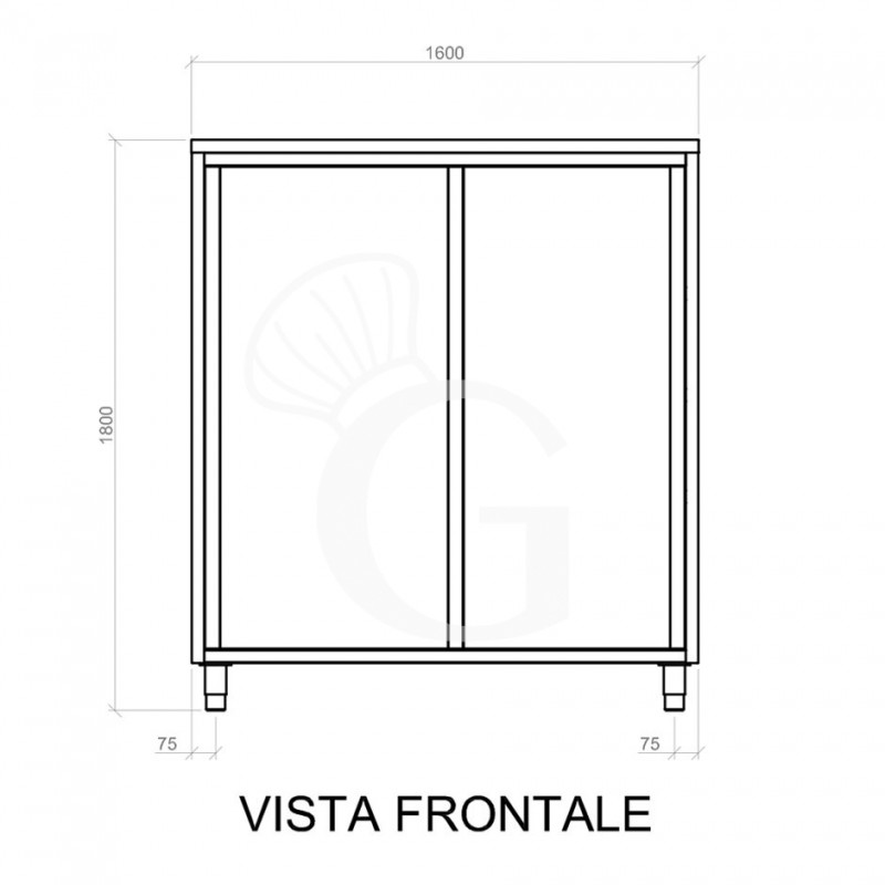 Armadio acciaio inox con 2 porte scorrevoli, 3 ripiani, L 1600 x P 600 x H 1800 mm
