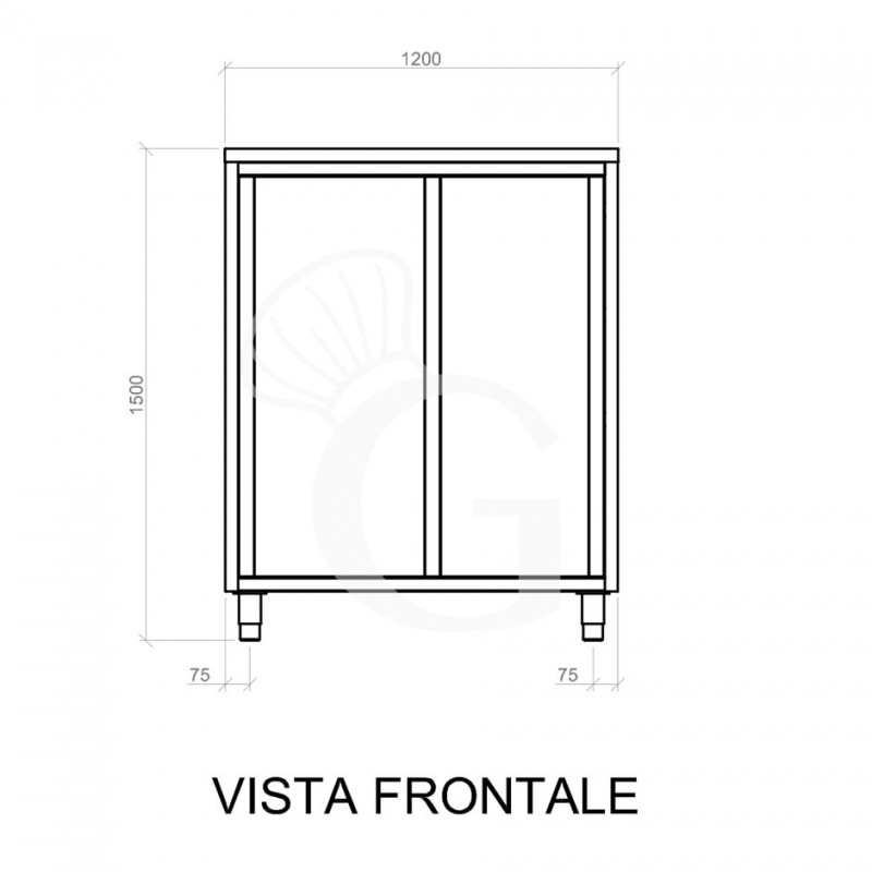 Armadio acciaio inox con 2 porte scorrevoli, 2 ripiani, L 1200 x P 500 x H 1500 mm