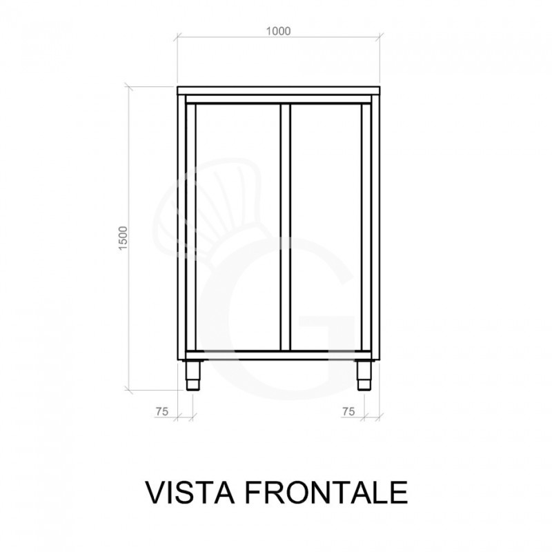 Armadio acciaio inox con 2 porte scorrevoli, 2 ripiani, L 1000 x P 700 x H 1500 mm
