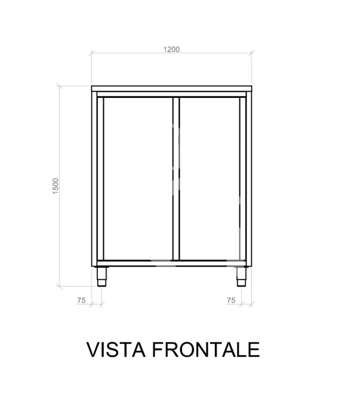 Armadio acciaio inox con 2 porte scorrevoli, 2 ripiani, L 1200 x P 600 x H 1500 mm