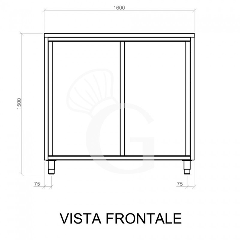 Armadio acciaio inox con 2 porte scorrevoli, 2 ripiani, L 1600 x P 600 x H 1500 mm