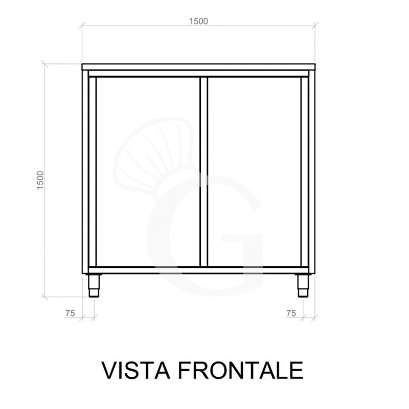 Armadio acciaio inox con 2 porte scorrevoli, 2 ripiani, L 1500 x P 700 x H 1500 mm