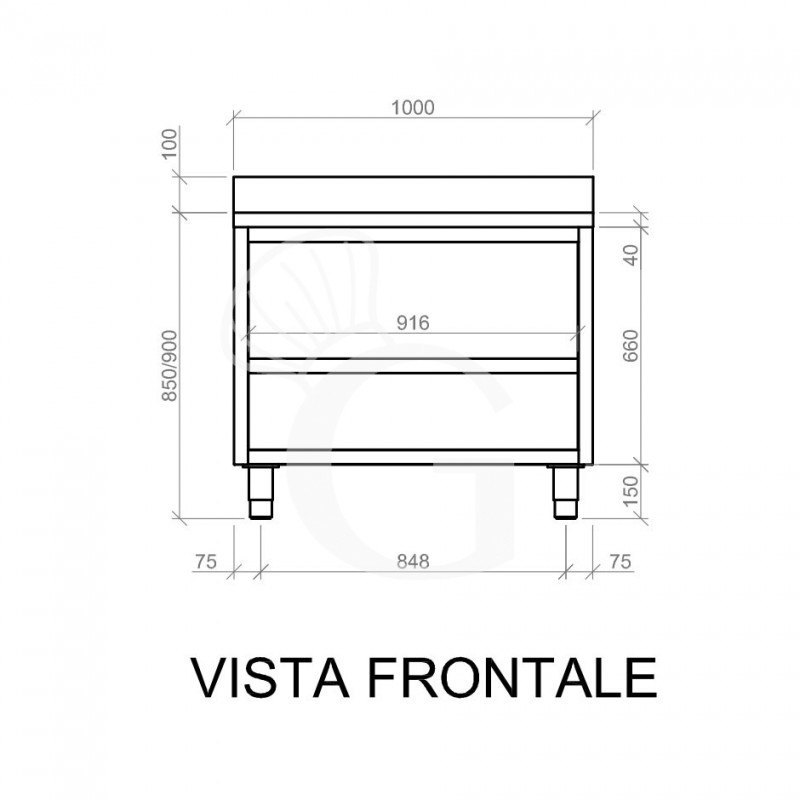 Tavolo a giorno in acciaio inox con 2 ripiani, alzatina L 1000 mm x P 600 mm x H 950 mm