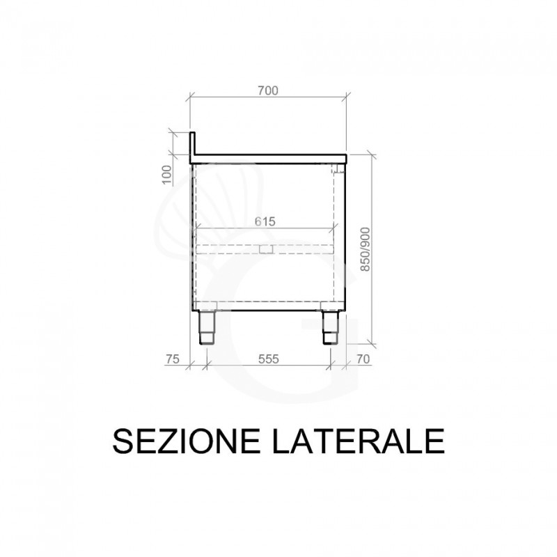 Tavolo a giorno in acciaio inox con 2 ripiani, alzatina L 1300 mm x P 700 mm x H 950 mm