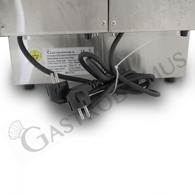 Friggitrice elettrica da banco con 2 vasche capacità 4+4 LT, 2+2 KW, Monofase, particolare spina schuko