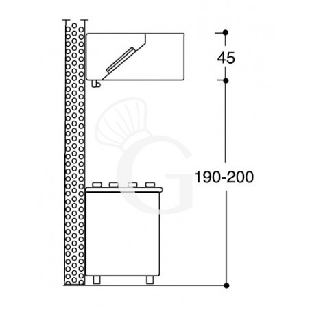 Cappa Kubica a parete full optional con motore L1200xP900xH450mm, esempio posizionamento cappa Cappa Kubica a parete full optional con motore L1200xP900xH450mm, esempio posizionamento cappa