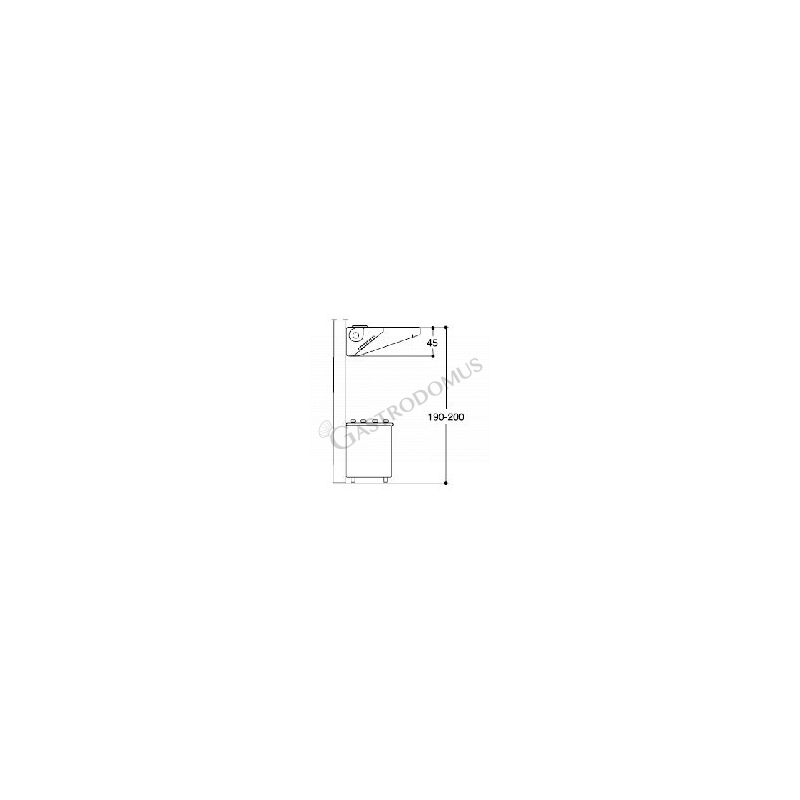 Cappa Snack a parete con motore full optional L1600xP700xH450mm, disegno tecnico con ipotesi posizionamento cappa di aspirazione