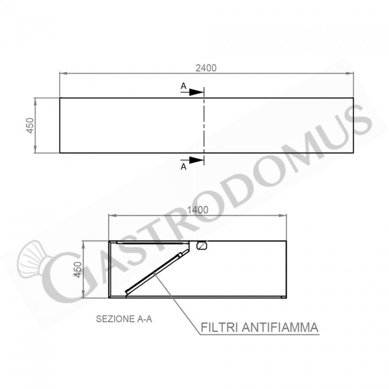 Cappa Kubica a parete senza motore L2400xP1400xH450mm