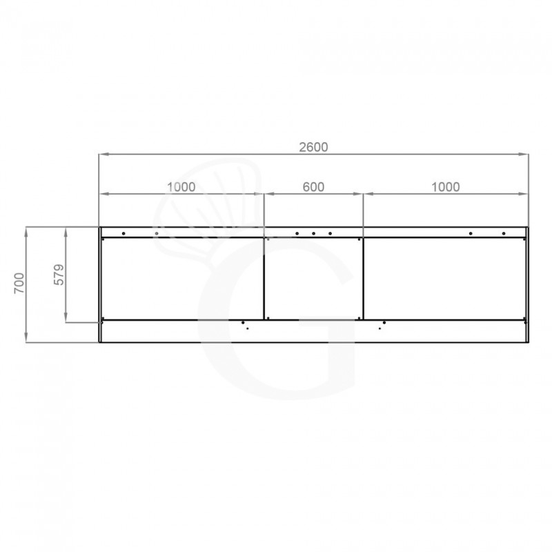 Cappa Snack a parete senza motore L2600xP700xH450mm