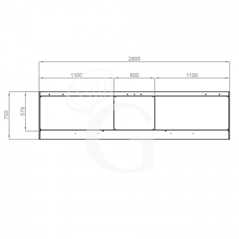 Cappa Snack a parete senza motore L2800xP700xH450mm
