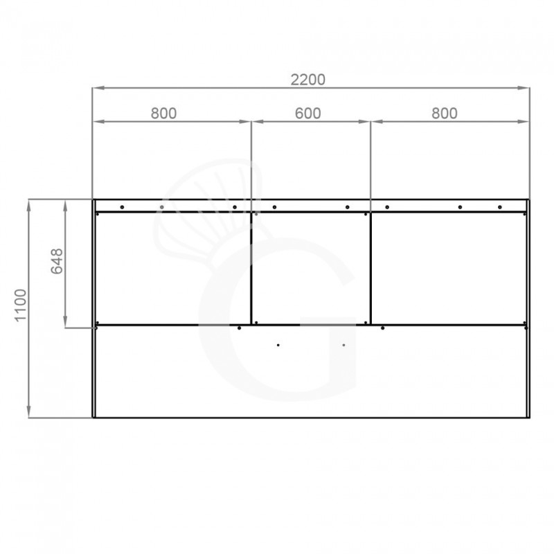 Cappa Snack a parete senza motore L2200xP1100xH450mm