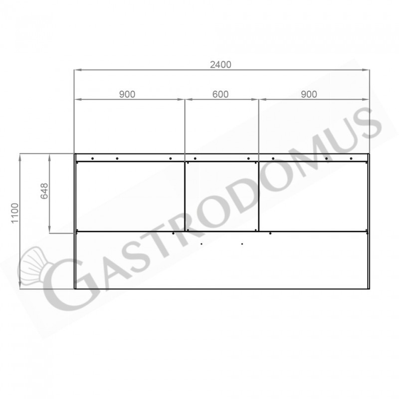 Cappa Snack a parete senza motore L2400xP1100xH450mm