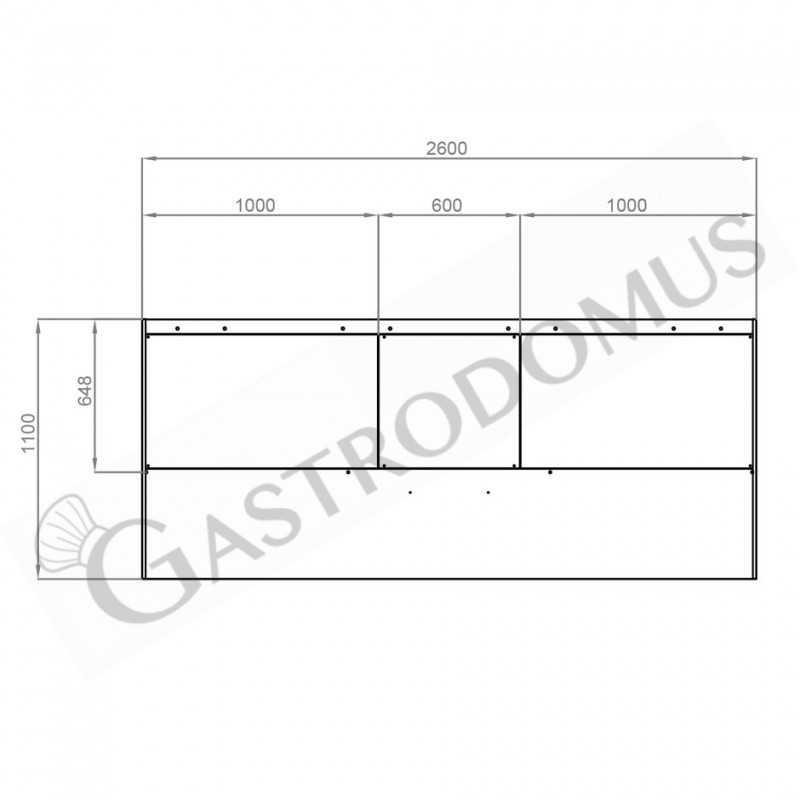 Cappa Snack a parete senza motore L2600xP1100xH450mm