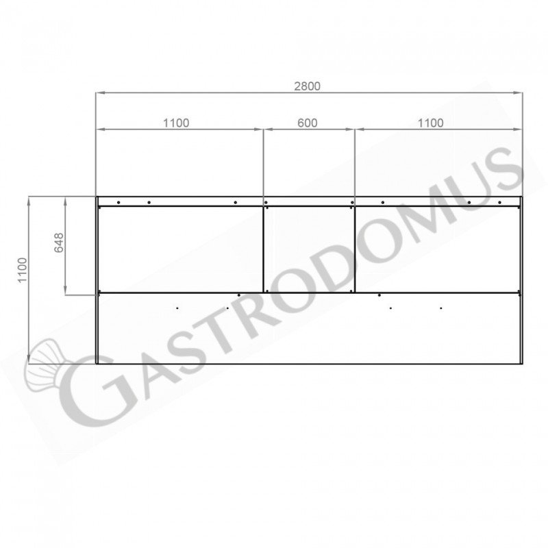 Cappa Snack a parete senza motore L2800xP1100xH450mm