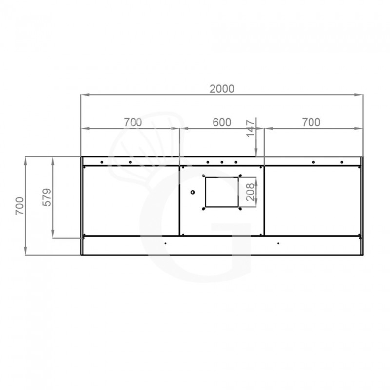 Cappa Snack a parete con motore L2000xP700xH450mm