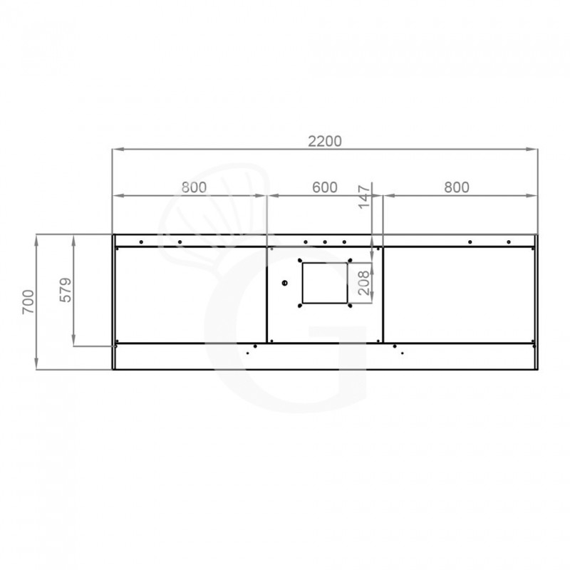 Cappa Snack a parete con motore L2200xP700xH450mm