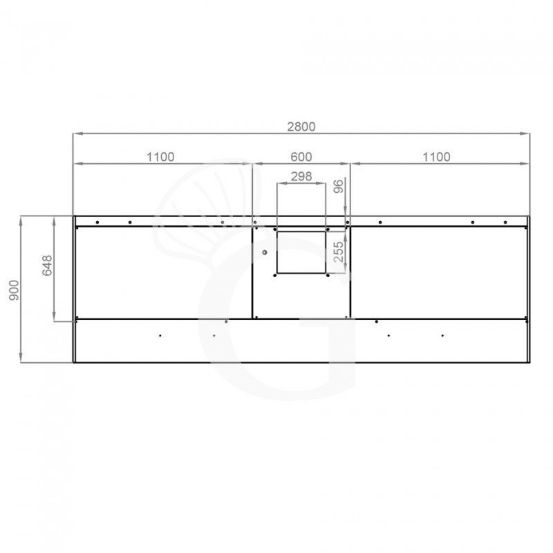 Cappa Snack a parete con motore L2800xP900xH450mm