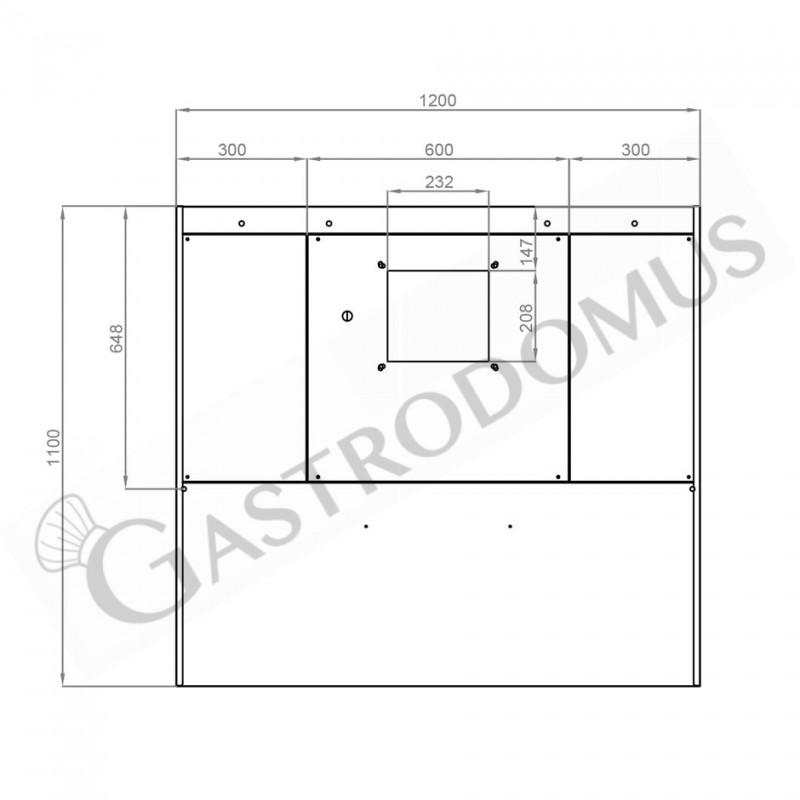 Cappa Snack a parete con motore L1200xP1100xH450mm