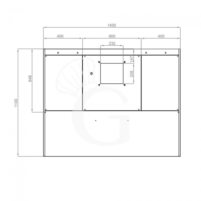 Cappa Snack a parete con motore L1400xP1100xH450mm