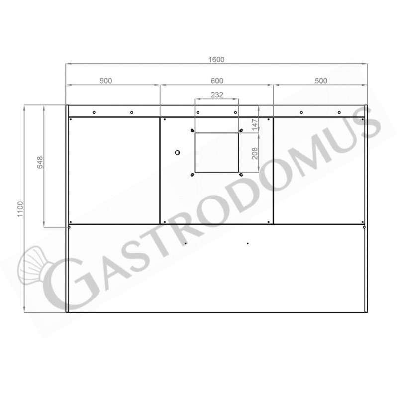 Cappa Snack a parete con motore L1600xP1100xH450mm