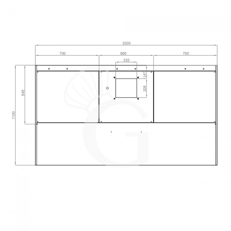 Cappa Snack a parete con motore L2000xP1100xH450mm
