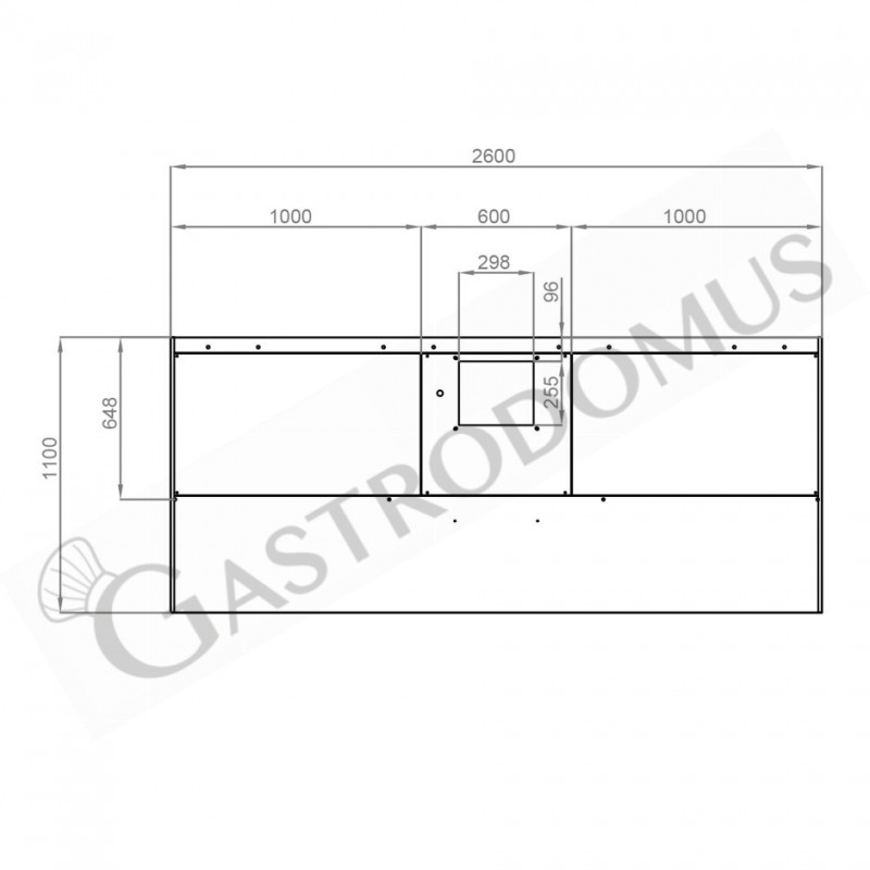 Cappa Snack a parete con motore L2600xP1100xH450mm