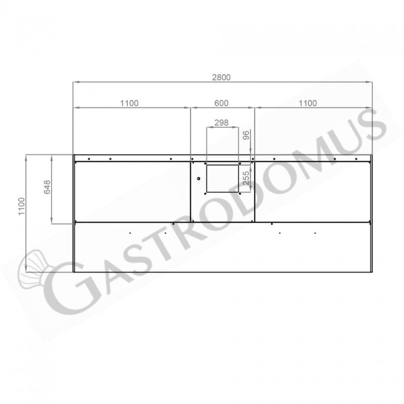 Cappa Snack a parete con motore L2800xP1100xH450mm
