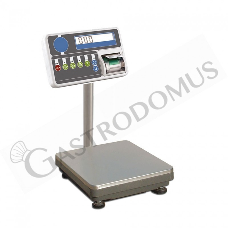 Piattaforma monocella 400 x 400 mm completa di indicatore con stampante e colonna H 600 mm Piattaforma monocella 400 x 400 mm completa di indicatore con stampante e colonna H 600 mm