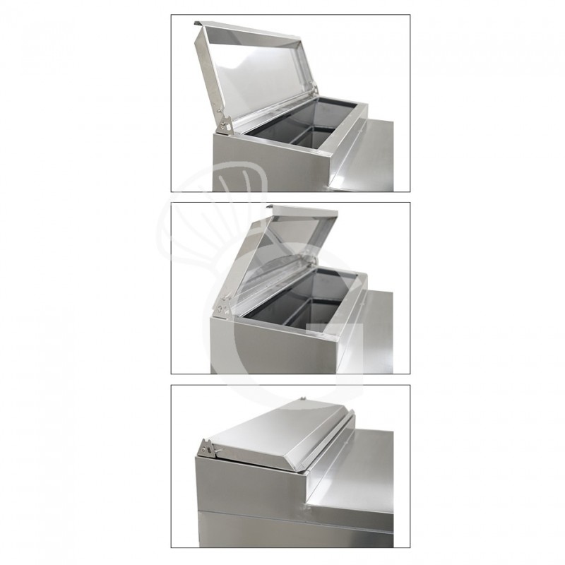 Saladette inox per 5 bacinelle GN1/6 particolare apertura coperchio