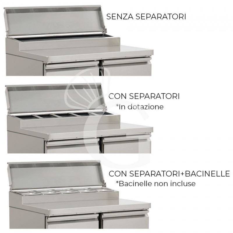 Saladette inox per 5 bacinelle GN1/6 particolare bacinelle