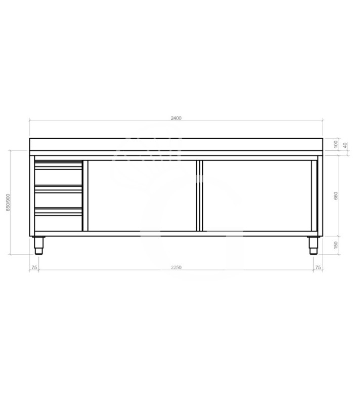 Tavolo armadiato,2 porte scorrevoli,3 cassetti a sinistra, alzatina, L2400 x P700 x H950mm