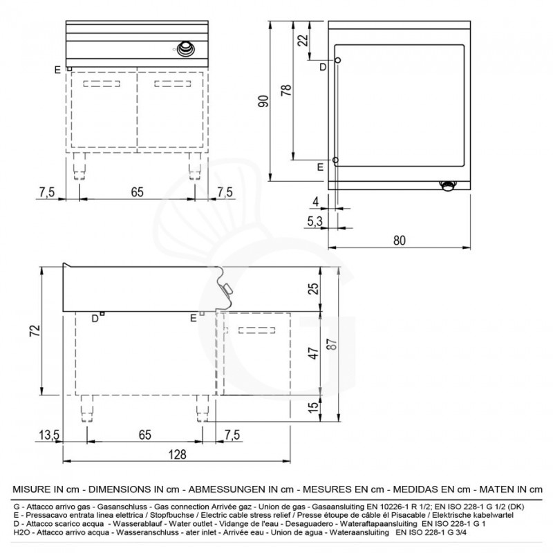 Bagnomaria elettrico su armadio aperto predisposto per bacinelle GN h 150 mm L 800 mm x P 900 mm