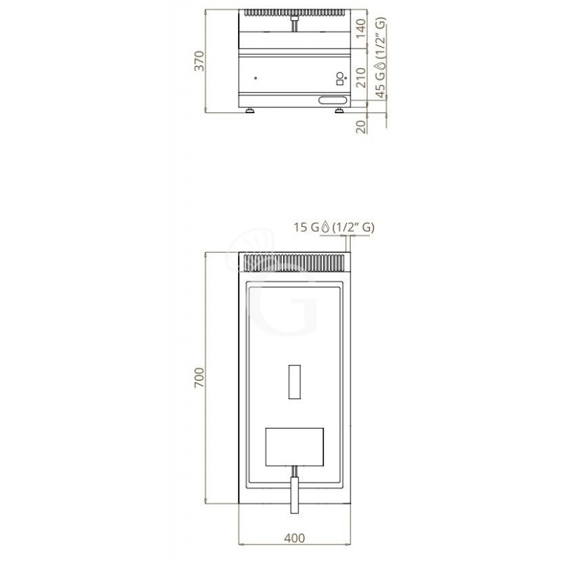 Disegno tecnico friggitrice a gas da banco
