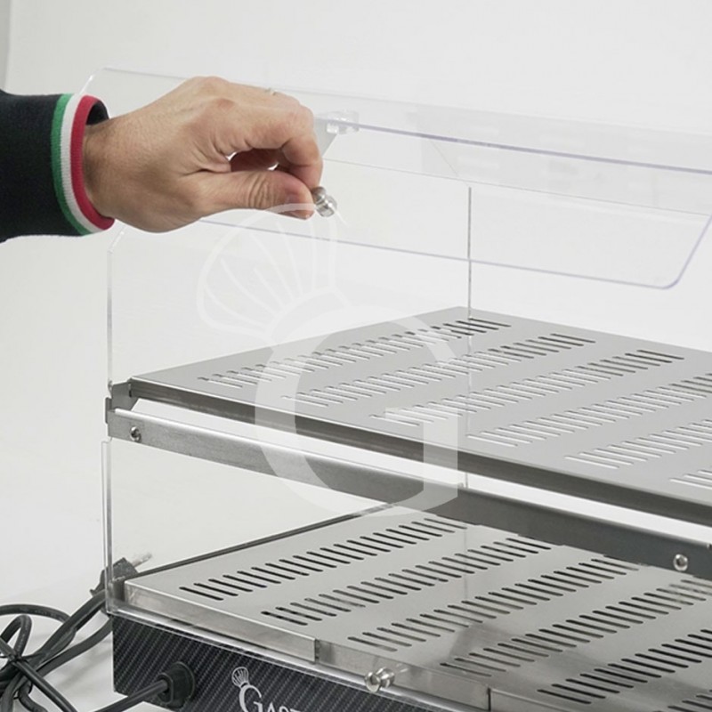 Particolare apertura antina Vetrina Riscaldata inox e plexigass 2 piani +30°C/+90°C L 510 mm x P 350 mm x H 385 mm