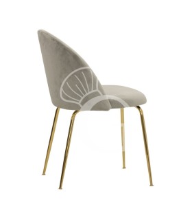 Sedia Carmen con struttura in metallo ottonato e rivestimento in velluto, colore grigio chiaro